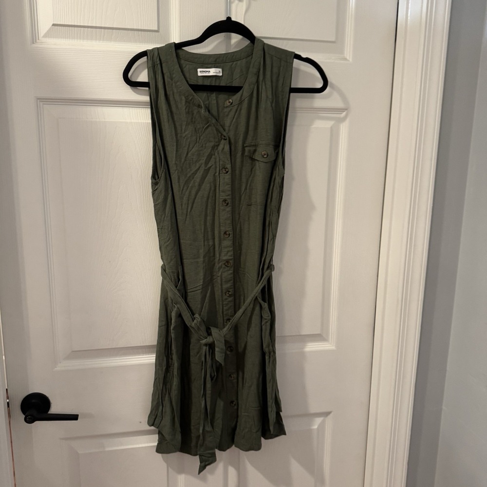 Sonoma Women's Green Sleeveless Shirt Dress Collared Button Pockets Size XL